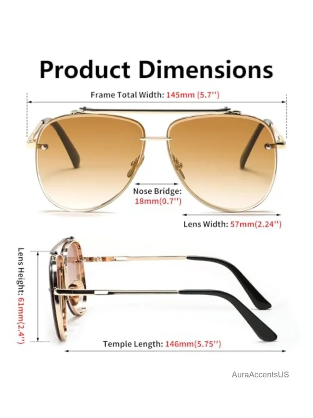 Oversized Aviator Sunglasses Metal Frame Gradient UV400 Unisex